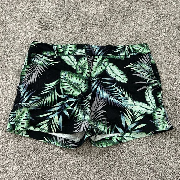 Cynthia Rowley Size 6 Hawaiian Tropical Green Black Floral Cotton Shorts - Picture 1 of 6